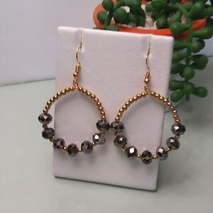 Dark Smokey Iridescent Beaded Teardrop Earrings